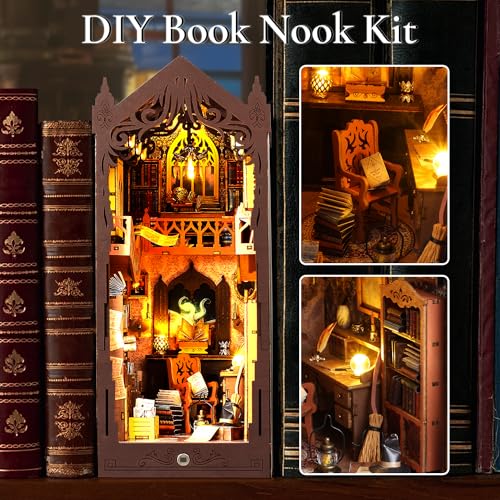 DIY Book Nook Miniature Kit with Sensor Light & Dust Proof for Teens Adults