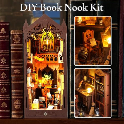DIY Book Nook Miniature Kit with Sensor Light & Dust Proof for Teens Adults