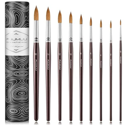 Sable Watercolor Brushes 9pcs Professional Superior Kolinsky Watercolor Paint Brushes for Artists Round Pointed Oval Wash for Watercolor Acrylics Gouache Inks Painting