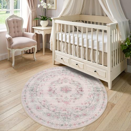 Bow Print Washable 4ft Round Rug (12.54 Sq Ft)