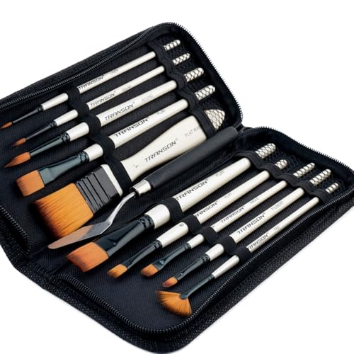 Paint Brush Kit 10pcs Art Brushes and 1 Paint Spatula with Brush Case