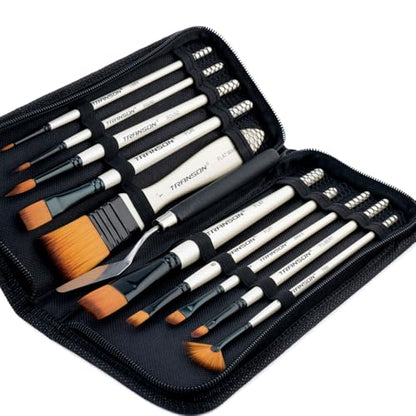 Paint Brush Kit 10pcs Art Brushes and 1 Paint Spatula with Brush Case