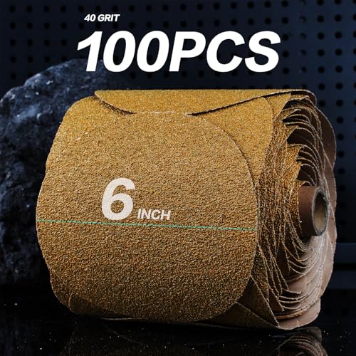 PSA Sanding Discs 6 Inch Adhesive Backed Sandpaper 100 Pack 40 Grit Self Adhesive Sanding Discs for DA Sander Self Stick for Wood (100 Count)