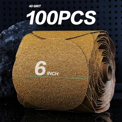 PSA Sanding Discs 6 Inch Adhesive Backed Sandpaper 100 Pack 40 Grit Self Adhesive Sanding Discs for DA Sander Self Stick for Wood (100 Count)