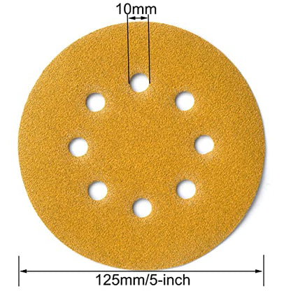 5-Inch 8-Hole Hook and Loop Sanding Discs 120-Grit, 50-Pack (50 Count)