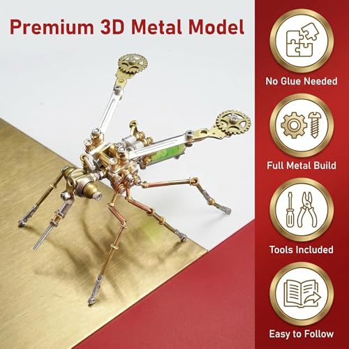 3D Metal Model Mechanical Kits Steampunk Insects Mosquito Puzzle for Adults 140+ Parts 3 Hours Build Cool Desk Decor Christmas & Birthday Gift for Men Father (100 Count)