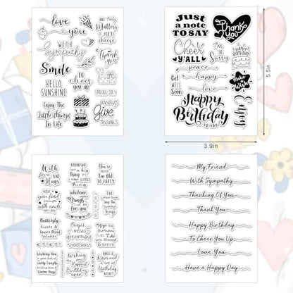 4 Sheets Sentiment Words Clear Stamps Greeting Words Happy Birthday Silicone Transparent Stamps for DIY Craft Card Making Scrapbooking Embossing Album Decor (4 Count)