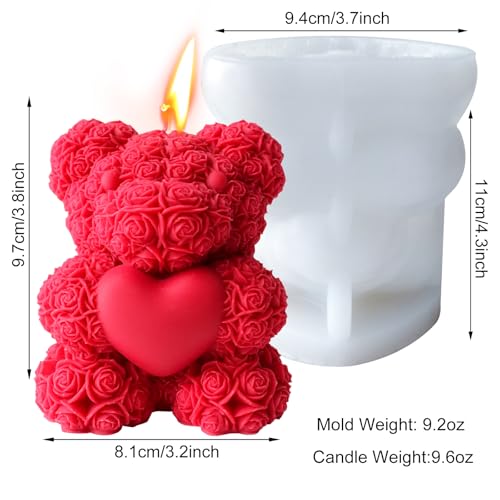 Extra Large 3D Rose Bear Silicone Molds for Candle Epoxy Resin DIY Crafts