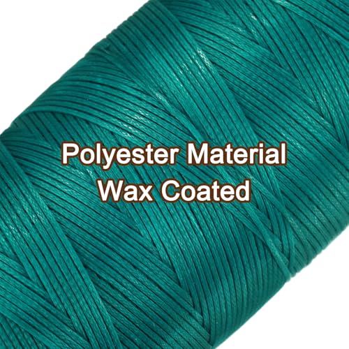 150D 0.8mm Flat Waxed Thread 284 Yards Polyester Leather Sewing Waxed String Hand Stitching Waxed Cord for Leather Stitching Sewing Bookbinding DIY Craft Peacock Green