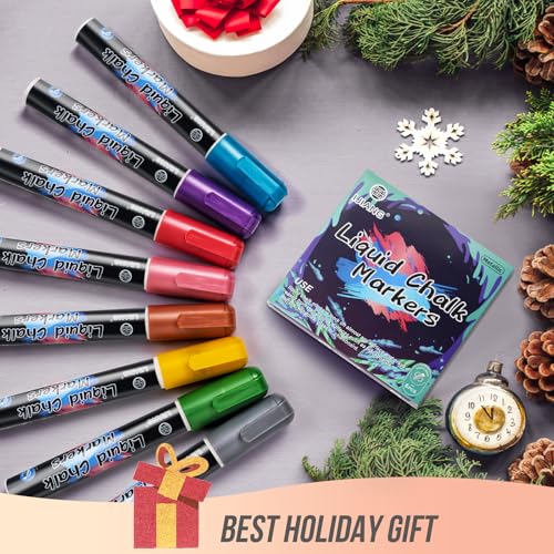 Chalk Markers 8 Metallic Color Set for Blackboard & Glass Surfaces (8 Count)