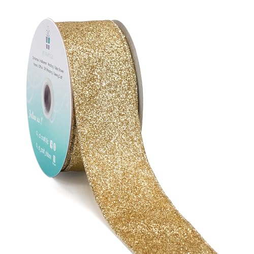 Glitter Wired Ribbon 1.5" x 10 Yards Light Gold for Christmas Home Decor Bow Gift Wrapping DIY Crafts Wreath (30 Foot)