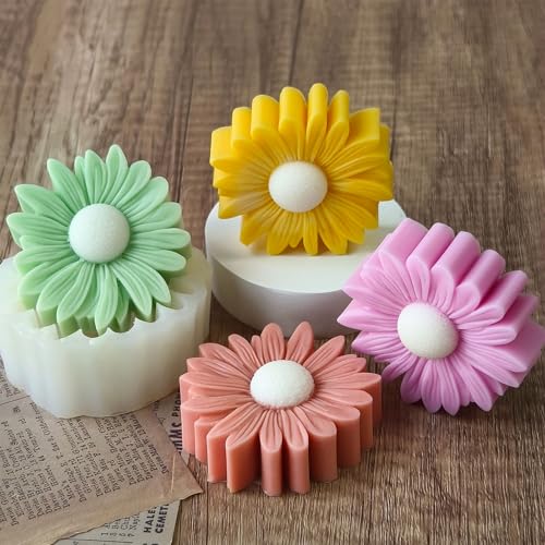2PCS Thick Daisy Flower Candle Molds for Candle Making Daisy Flower Silicone Fondant Chocolate Cake Decor Molds 3D Floral Resin Candle Soap Polymer Clay Mold DIY Art Craft Table Home Decor (2 Count)