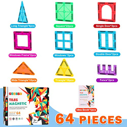 64 PCS Magnetic Building Tiles for Kids Ages 3 (64 Count)