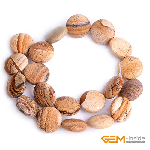 GEM Inside Natural 20mm Coin Picture Jasper Gemstone Loose Beads Energy Stone Handmade Beads for Jewelry Making Jewelry Beading Supplies for Women