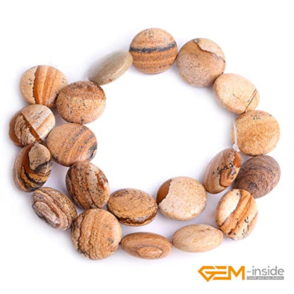 GEM Inside Natural 20mm Coin Picture Jasper Gemstone Loose Beads Energy Stone Handmade Beads for Jewelry Making Jewelry Beading Supplies for Women