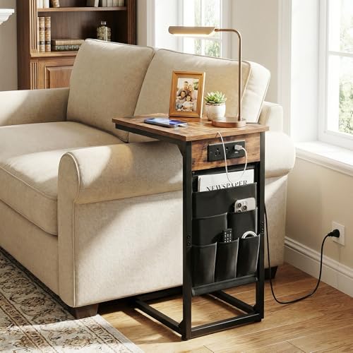 C Shaped End Table with Charging Station