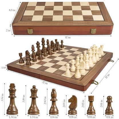 17" Magnetic Wooden Chess Set for Adults Kids