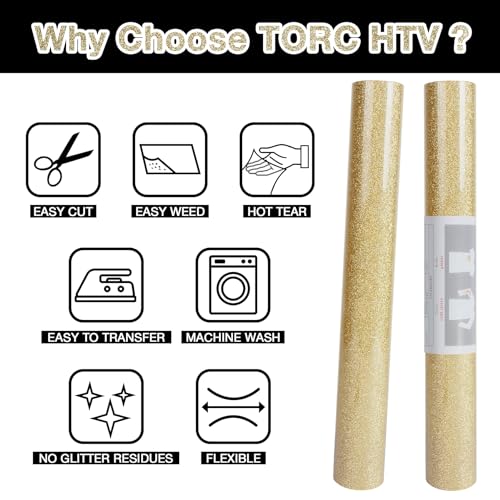 Champagne Glitter HTV Heat Transfer Vinyl 2 Rolls Iron on Vinyl for T Shirts Crafts 12 inch x 5 ft (2 Count)
