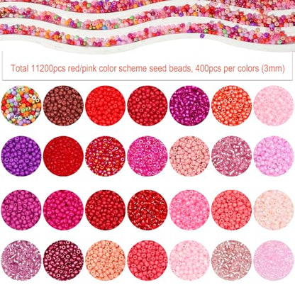 11200pcs Glass Seed Beads for DIY Crafting Bracelet Necklace Embroidery Jewelry Making Supplies (11200 Count)