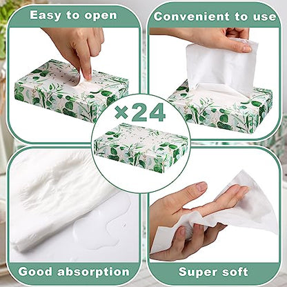 24 Packs 960 Sheets Tissue Cube Car Facial Boxes Disposable Facial Travel Tissues Holder Soft Watercolor Boxes 2 Ply 40 Sheets for Wedding Household Car Kitchen Bathroom