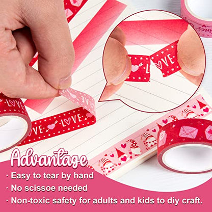 12 Rolls Valentine Washi Tape Red Pink Heart Gnome Love Masking Tape for Wedding Scrapbook DIY Craft Gift Wrapping (196.8 Foot)