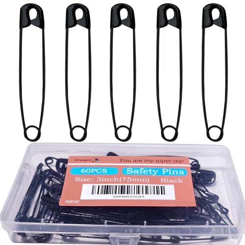60PCS 3Inch Large Black Safety Pins (60 Count)