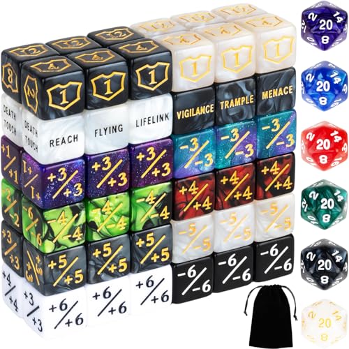 78 Pieces MTG Dice Counters Bulk Life Keyword Counter Dice Set Plus 1