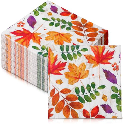60 Pcs Fall Leaves Cocktail Paper Napkins 6.5 x 6.5 Inches (60 Count)