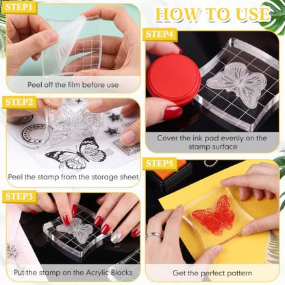 7 Pcs Acrylic Stamp Blocks Set Clear with Grid Lines (7 Count)