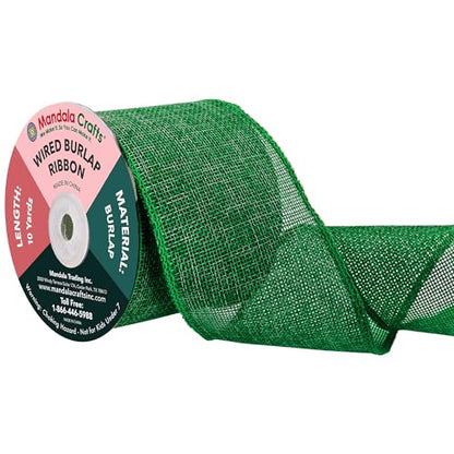 3 Inch Wide Green Wired Burlap Ribbon for Crafts (30 Foot)