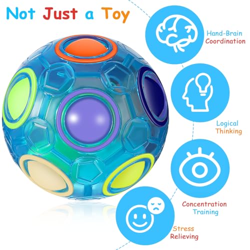 12 Pack Rainbow Puzzle Balls Magic Fidget Balls with 2 Pcs Pouches Fidget Toys for Boys and Girls Funny Stress Reliever Toys for Kids Teens and Adults Back to School Birthday Gifts (12 Count)