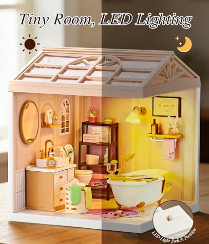 1 24 Scale Tiny House Bathroom DIY Miniature House Kit with Roof & LED Light
