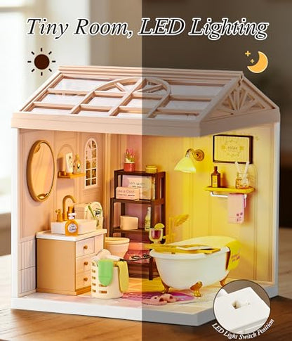 1 24 Scale Tiny House Bathroom DIY Miniature House Kit with Roof & LED Light