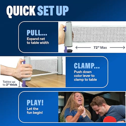 Portable Ping Pong Set with Retractable Ping Pong Net for Any Table