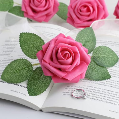 Hot Pink Rose 25pcs Real Looking Artificial Flowers w