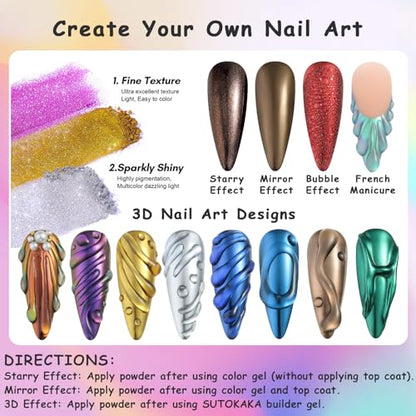 24 Jars Chrome Nail Powder Metallic Mirror Effect Pigment Iridescent Aurora Mermaid Pearl Glitter Dust (8.18 Ounce)