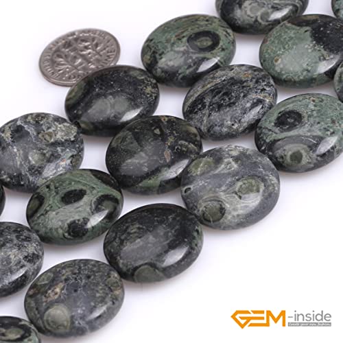 GEM Inside Natural 20mm Coin Dark Kambaba Jasper Gemstone Loose Beads Energy Stone Handmade Beads for Jewelry Making Jewelry Beading Supplies for Women