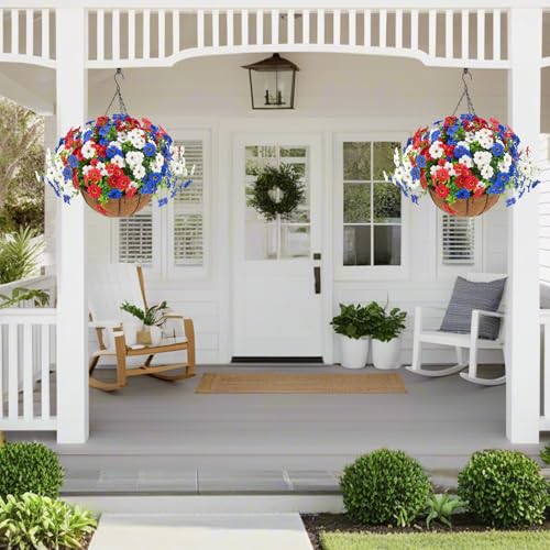 2 Set Artificial Outdoor Flowers with Hanging Basket (2 Count)
