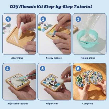4 Sets DIY Mosaic Kits for Adults Mixed Color Mosaic Tiles for Crafts (208 Count)
