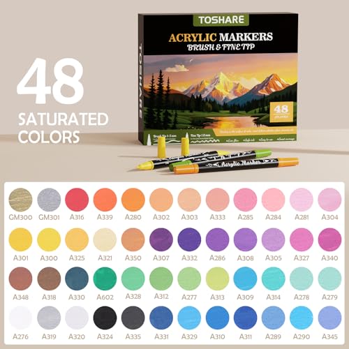 48 Colors Precision Dual Tip Acrylic Paint Markers Pens (48 Count)