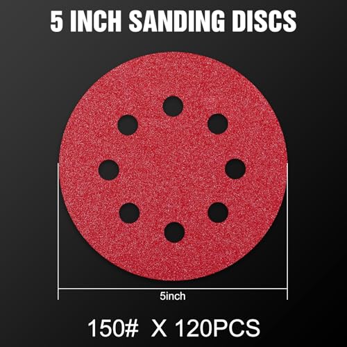 120 Pcs 5 inch Sanding Discs 150 Grit 8 Hole Hook and Loop (120 Count)