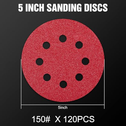 120 Pcs 5 inch Sanding Discs 150 Grit 8 Hole Hook and Loop (120 Count)