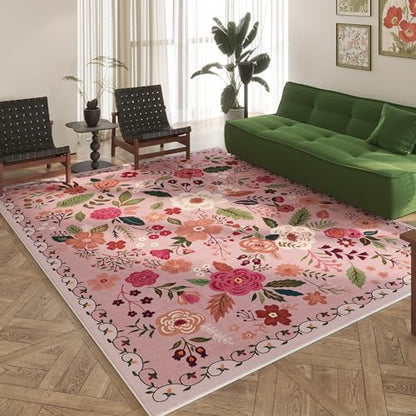 Area Rugs 8x10 Rug for Living Room Clearance Washable Boho Area Rug Non Slip Floral Vintage Low Pile Large Rug for Living Room
