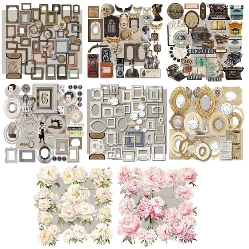 Vintage Junk Journal Items Kit Pre Cut Paper Cards Cutout Cardstock Art Aesthetic Decor Hollow Out Craft Elements Small Embellishments Supplies for Adults Scrapbook Pack