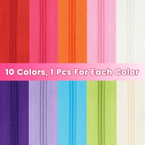 31 Yards 10 Pieces Sewing Zippers #3 Nylon Coil Zippers 10 Colors Assorted Zipper for Sewing with 40 Zipper Sliders for DIY Tailor Sewing Crafts Supplies