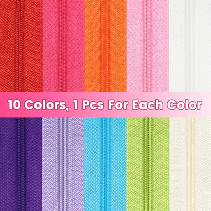 31 Yards 10 Pieces Sewing Zippers #3 Nylon Coil Zippers 10 Colors Assorted Zipper for Sewing with 40 Zipper Sliders for DIY Tailor Sewing Crafts Supplies