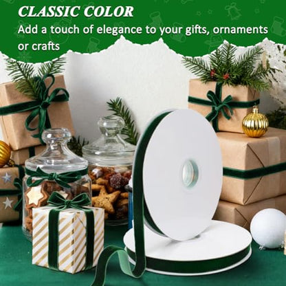 20yd 0.39" Dark Green Velvet Ribbon Single Faced for Crafts (2 Count)
