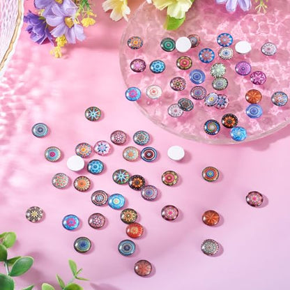 100Pcs Flower Printed Glass Cabochons for Jewelry Making