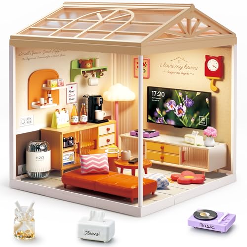 Modern Living Room DIY Miniature House Kit with Roof & LED Light