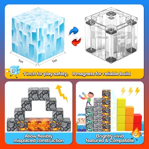 110PCS Large Magnetic Blocks Ice Fire World Magnet Building Toys for Kids (110 Count)